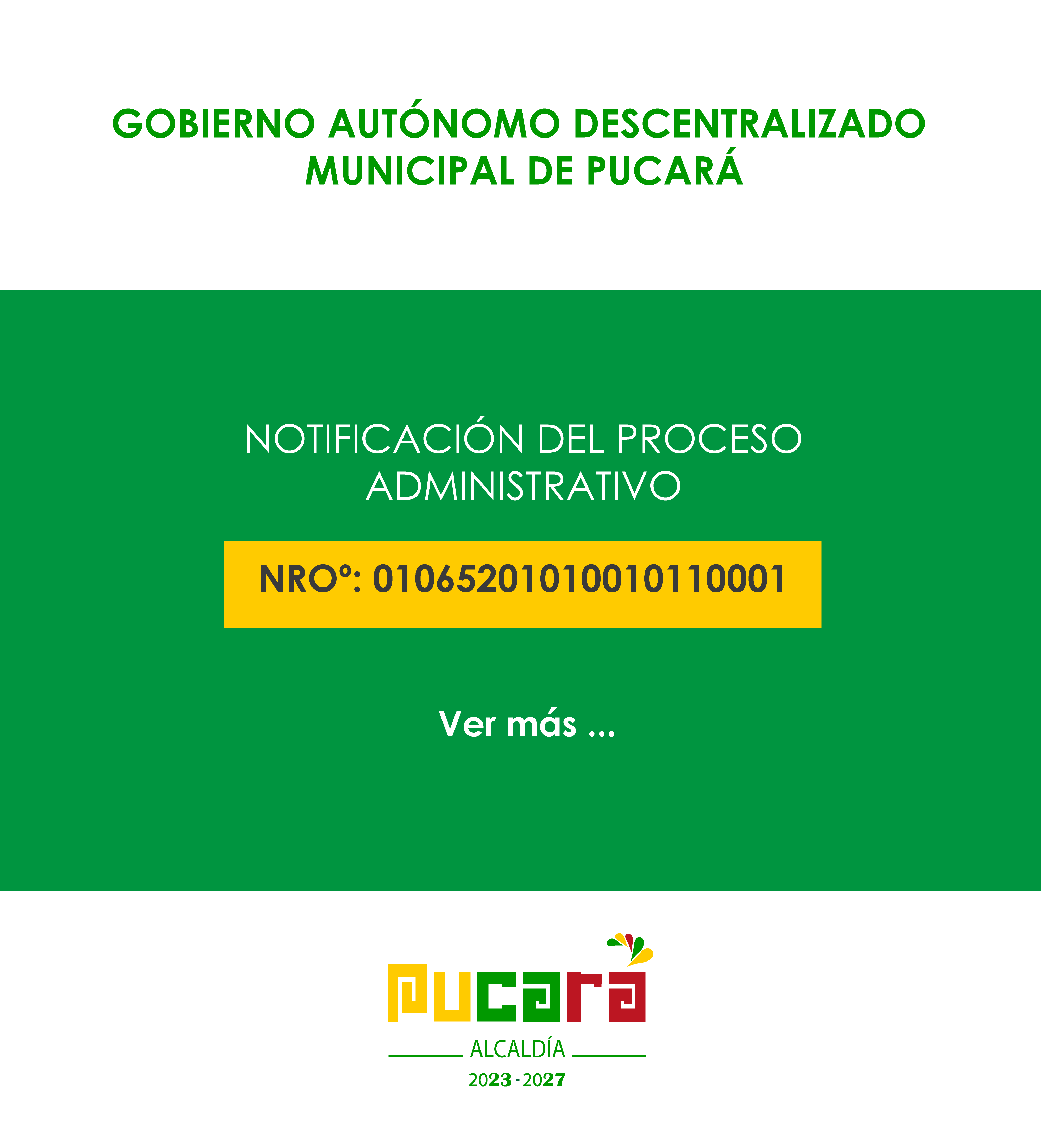Notificación del proceso administrativo N.º 01065201010010110001
